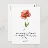 WATERCOLOR AUGUST POPPY BIRTH FLOWER POSTCARD POSTKARTE (Vorne/Hinten)