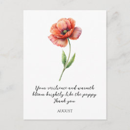 WATERCOLOR AUGUST POPPY BIRTH FLOWER POSTCARD POSTKARTE