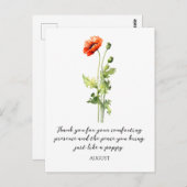 WATERCOLOR AUGUST POPPY BIRTH FLOWER POSTCARD POSTKARTE (Vorne/Hinten)