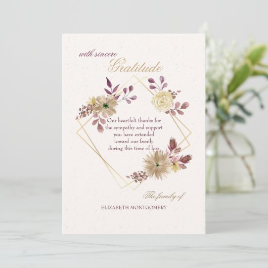 Watercolor-Ausdruck-Beileid danken Ihnen zu Dankeskarte (Stehend Vorderseite)