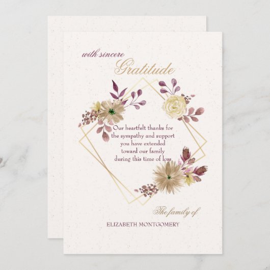 Watercolor-Ausdruck-Beileid danken Ihnen zu Dankeskarte (Vorne/Hinten)