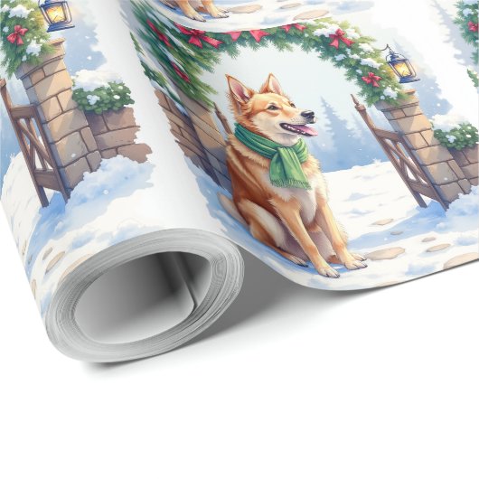 Watercolor Australian Kelpie Countryside Gate Geschenkpapier (Rolleneckpunkt)