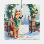 Watercolor Australian Kelpie Countryside Gate Keramikornament (Rückseite)