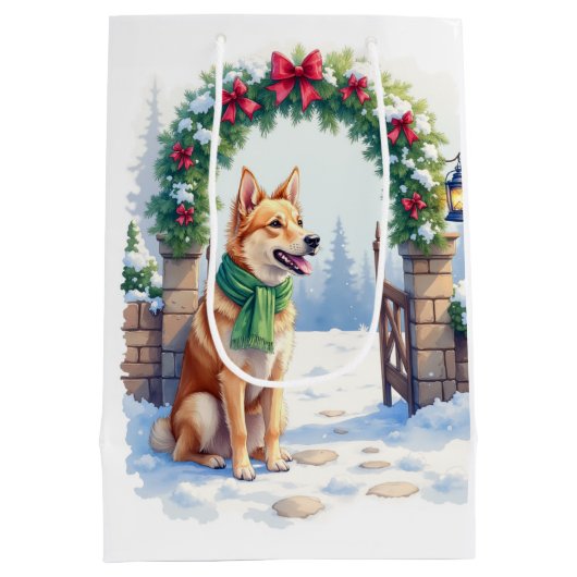 Watercolor Australian Kelpie Countryside Gate Mittlere Geschenktüte (Rückseite)