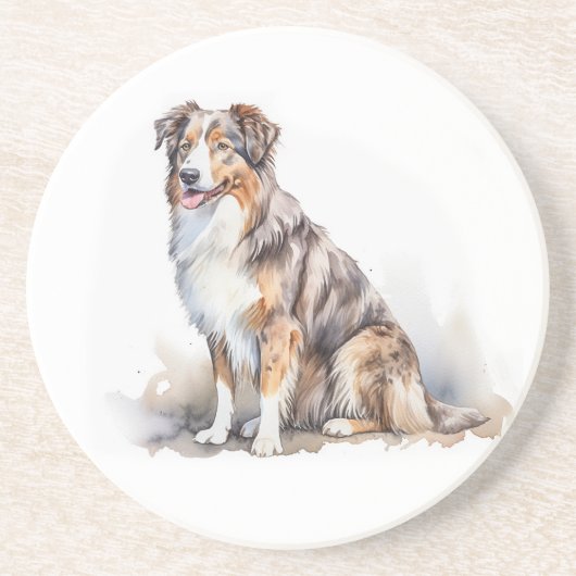 Watercolor Australian Shepherd Getränkeuntersetzer (Vorne)