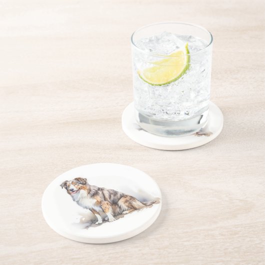 Watercolor Australian Shepherd Getränkeuntersetzer (Seite)