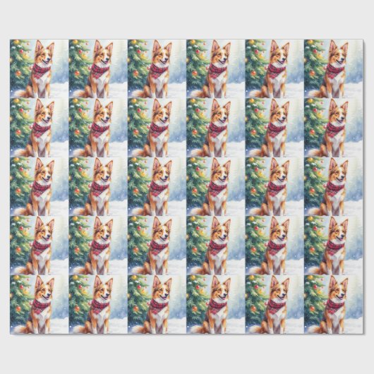 Watercolor Australian Shepherd Glowing Christmas Geschenkpapier (Flach)