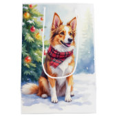 Watercolor Australian Shepherd Glowing Christmas Mittlere Geschenktüte (Rückseite)