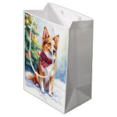Watercolor Australian Shepherd Glowing Christmas Mittlere Geschenktüte (Rückseite Schrägansicht)