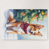 Watercolor Australian Shepherd Glowing Christmas Puzzle (Horizontal)
