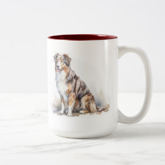 Watercolor Australian Shepherd Zweifarbige Tasse
