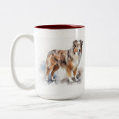 Watercolor Australian Shepherd Zweifarbige Tasse (Links)