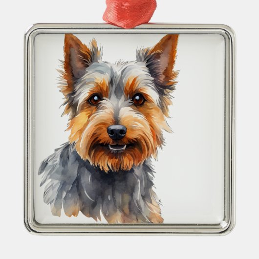 WATERCOLOR AUSTRALIAN SHEPHERHERDOG ORNAMENT AUS METALL (Vorne)