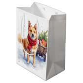 Watercolor Australian Stumpy Tail Cattle Dog Mittlere Geschenktüte (Rückseite Schrägansicht)