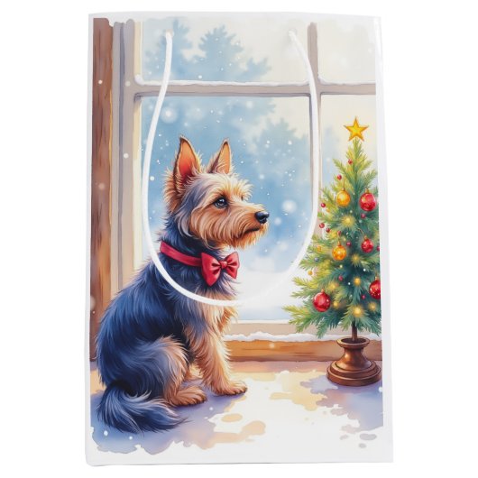 Watercolor Australian Terrier Tabletop Christmas Mittlere Geschenktüte (Vorderseite)