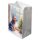 Watercolor Australian Terrier Tabletop Christmas Mittlere Geschenktüte (Rückseite Schrägansicht)