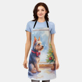 Watercolor Australian Terrier Tabletop Christmas Schürze (Getragen)
