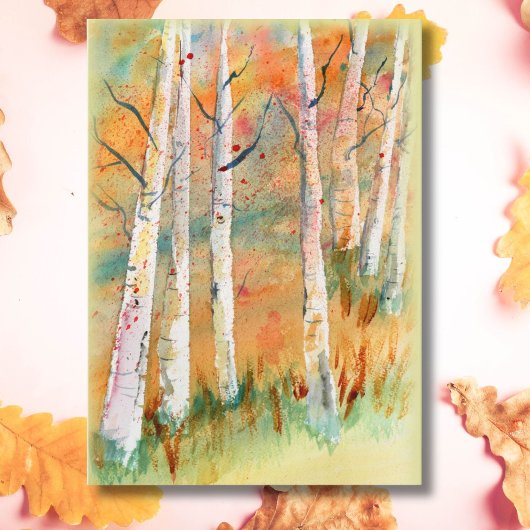 Watercolor Autumn Aspen Trees Blank Karte