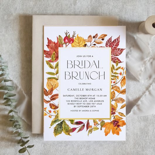 Watercolor Autumn Blätter Frame Fall Bridal Brunch Folieneinladung