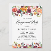 Watercolor Autumn Blooms Garland Engagement Party Einladung (Vorderseite)