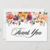Watercolor Autumn Blooms Garland Wedding Dankeskarte (Vorderseite)