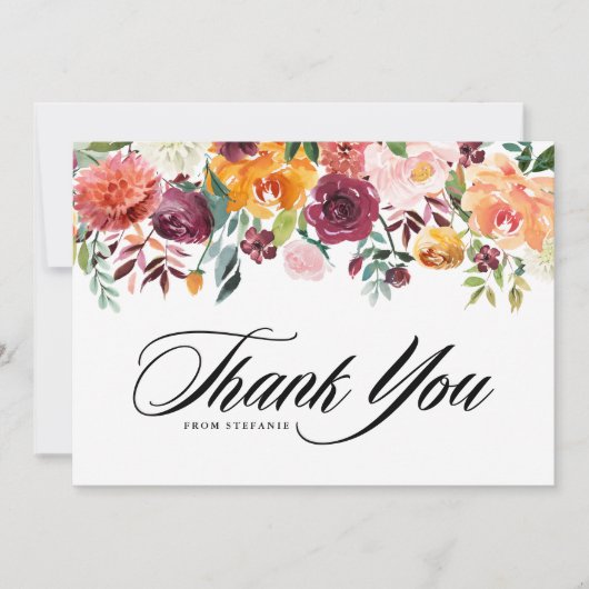 Watercolor Autumn Blooms Graduation Party Dankeskarte (Vorderseite)