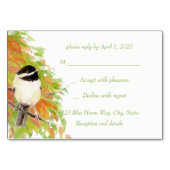 Watercolor Autumn Fall Chickadee Wedding RSVP Tischnummer (Rückseite)