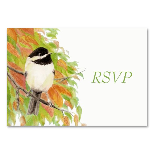 Watercolor Autumn Fall Chickadee Wedding RSVP Tischnummer (Vorderseite)