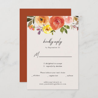 Watercolor Autumn Floral Wedding Response Card RSVP Karte