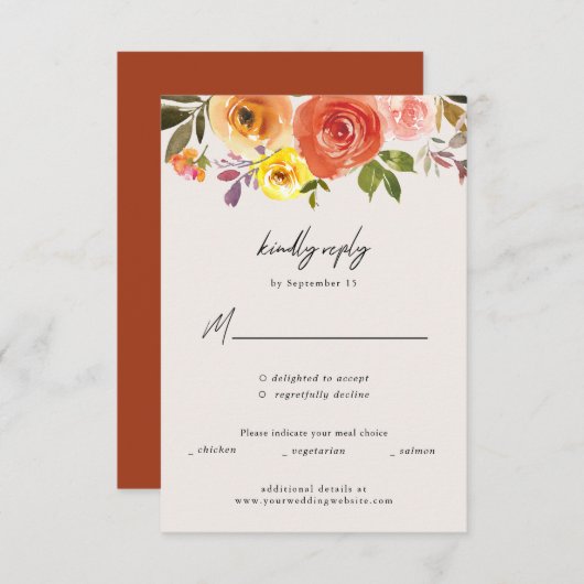 Watercolor Autumn Floral Wedding Response Card RSVP Karte (Vorne/Hinten)