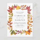 Watercolor Autumn lässt Frame QR Code Hochzeit Einladungspostkarte (Vorderseite)