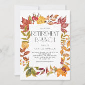 Watercolor Autumn lässt Frame Retirement Brunch Einladung (Vorderseite)