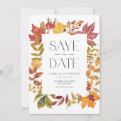 Watercolor Autumn lässt Rahmen fallen Save The Date (Vorderseite)