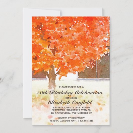 Watercolor Autumn Leaves | Fall Birthday Party Einladung (Vorderseite)