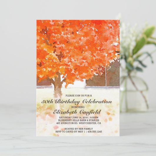 Watercolor Autumn Leaves | Fall Birthday Party Einladung (Stehend Vorderseite)