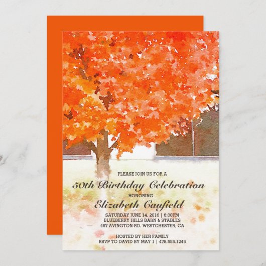 Watercolor Autumn Leaves | Fall Birthday Party Einladung (Vorne/Hinten)
