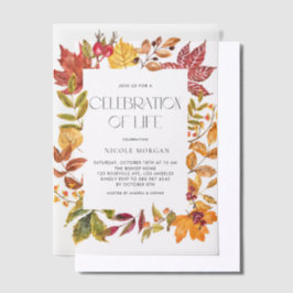 Watercolor Autumn Leaves Frame Celebration of Life Pergament Einladungen