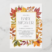 Watercolor Autumn Leaves Frame Fall Baby Dusche Folieneinladung (Vorderseite)
