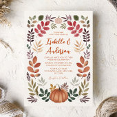 Watercolor Autumn Leaves Pumpkin Wedding Einladung