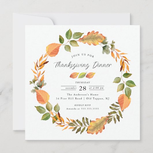 Watercolor Autumn Leaves Thanksgiving Einladung (Vorderseite)