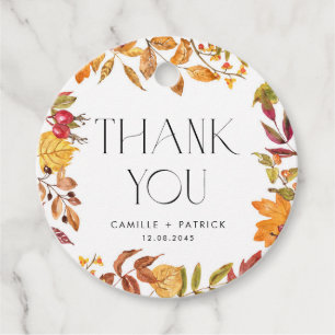 Watercolor Autumn Leaves Wreath Wedding Vielen Dan Geschenkanhänger