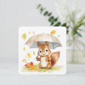 Watercolor Autumn Squirrel Baby Dusche Einladung (Stehend Vorderseite)