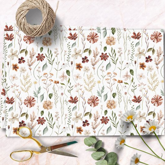 Watercolor Autumn Wildflower Garden Floral Pattern Seidenpapier