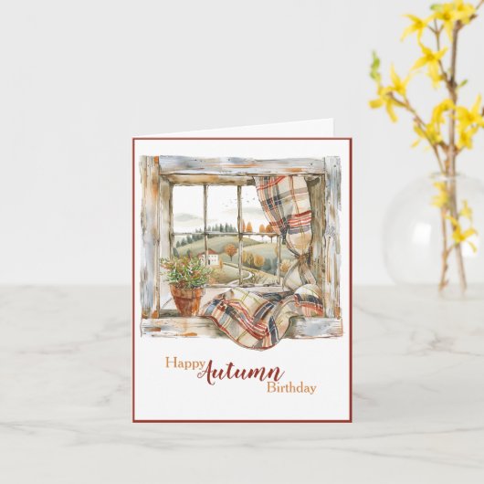 Watercolor Autumn Window Birthday Card Karte (Gelbe Blume)