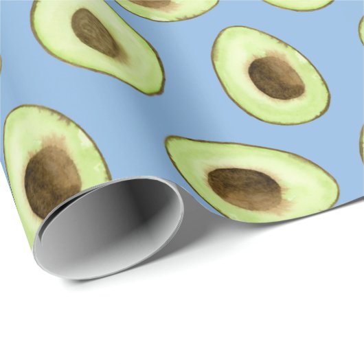 Watercolor Avocado Blue Geschenkpapier (Rolleneckpunkt)
