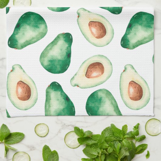 Watercolor Avocado Pattern Geschirrtuch (Gefaltet)