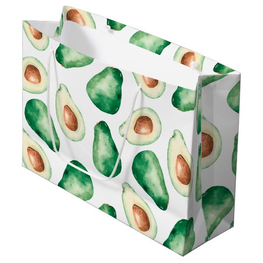 Watercolor Avocado Pattern Große Geschenktüte (Vorderseite Schrägansicht)