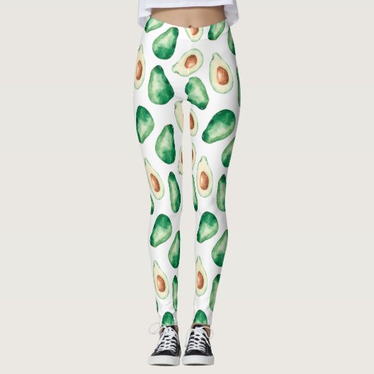 Watercolor Avocado Pattern Leggings (Vorderseite)