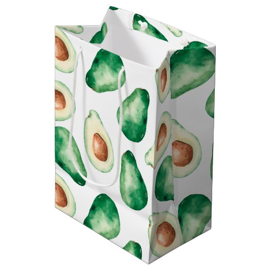 Watercolor Avocado Pattern Mittlere Geschenktüte (Vorderseite Schrägansicht)