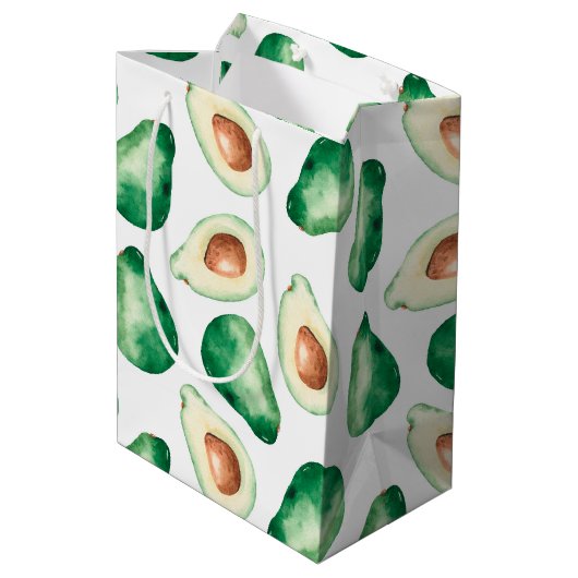 Watercolor Avocado Pattern Mittlere Geschenktüte (Rückseite Schrägansicht)